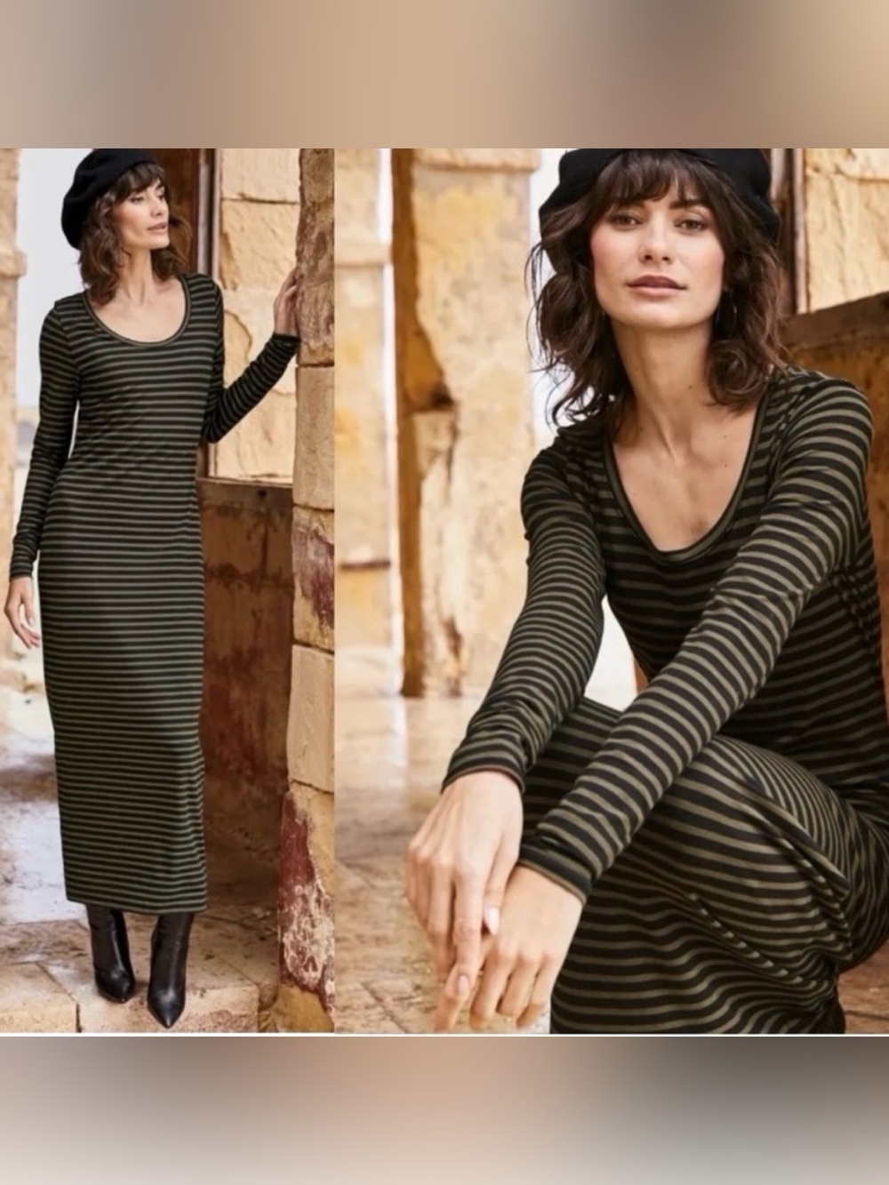 Peruvian Connection Andover Striped Long Sleeve Maxi Dress Pima Cotton Small